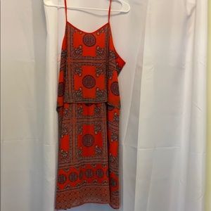 Red and patterned dress